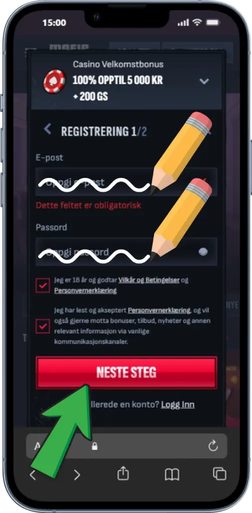 email and pass